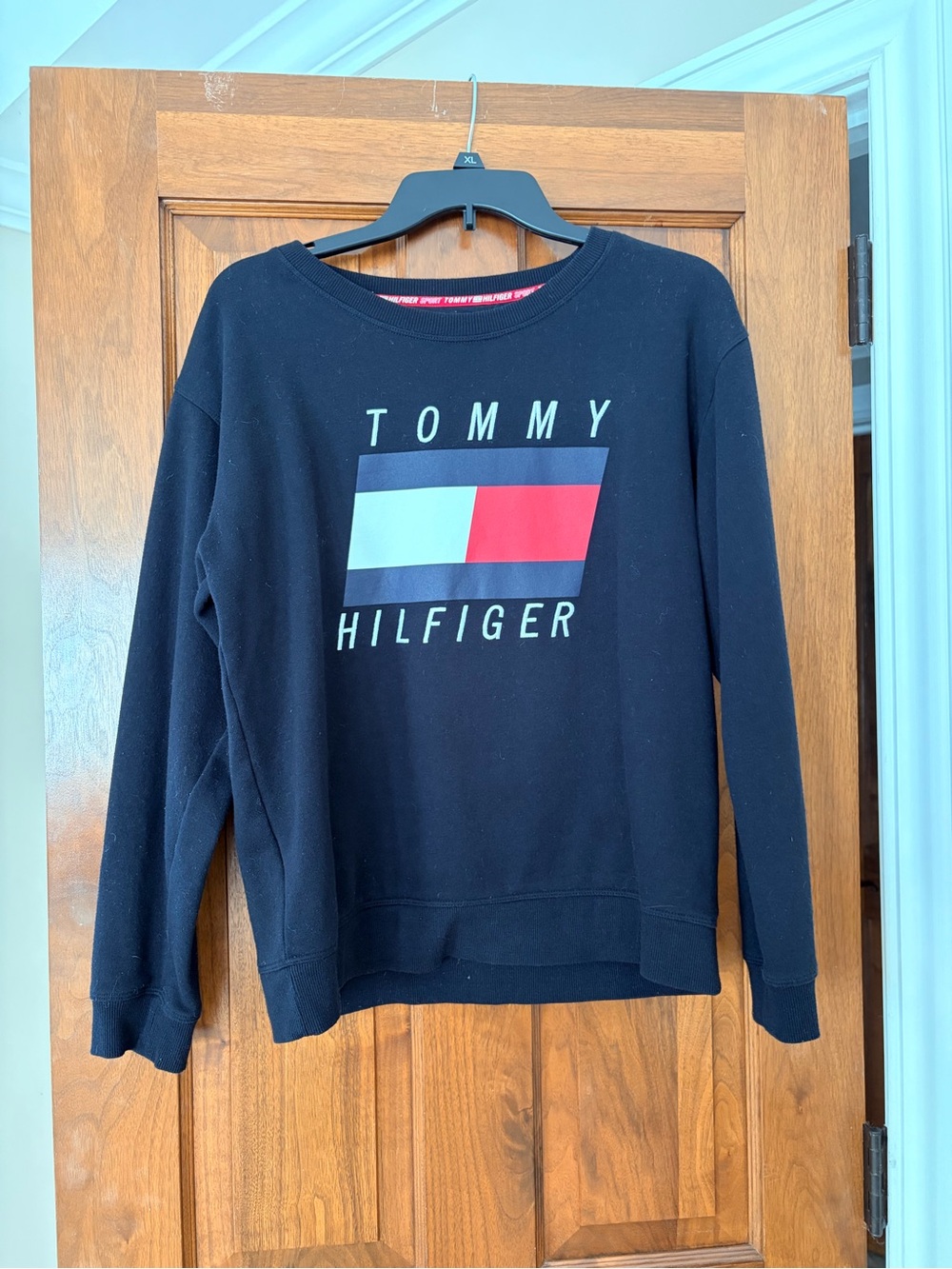 Tommy Hilfiger Black Crewneck Sweatshirt with Red, White & Navy Logo